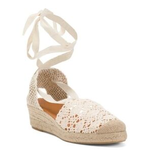 DALSON Ivory Crochet Flat Espadrilles Shoes With Leather Sock, Made In SPAIN